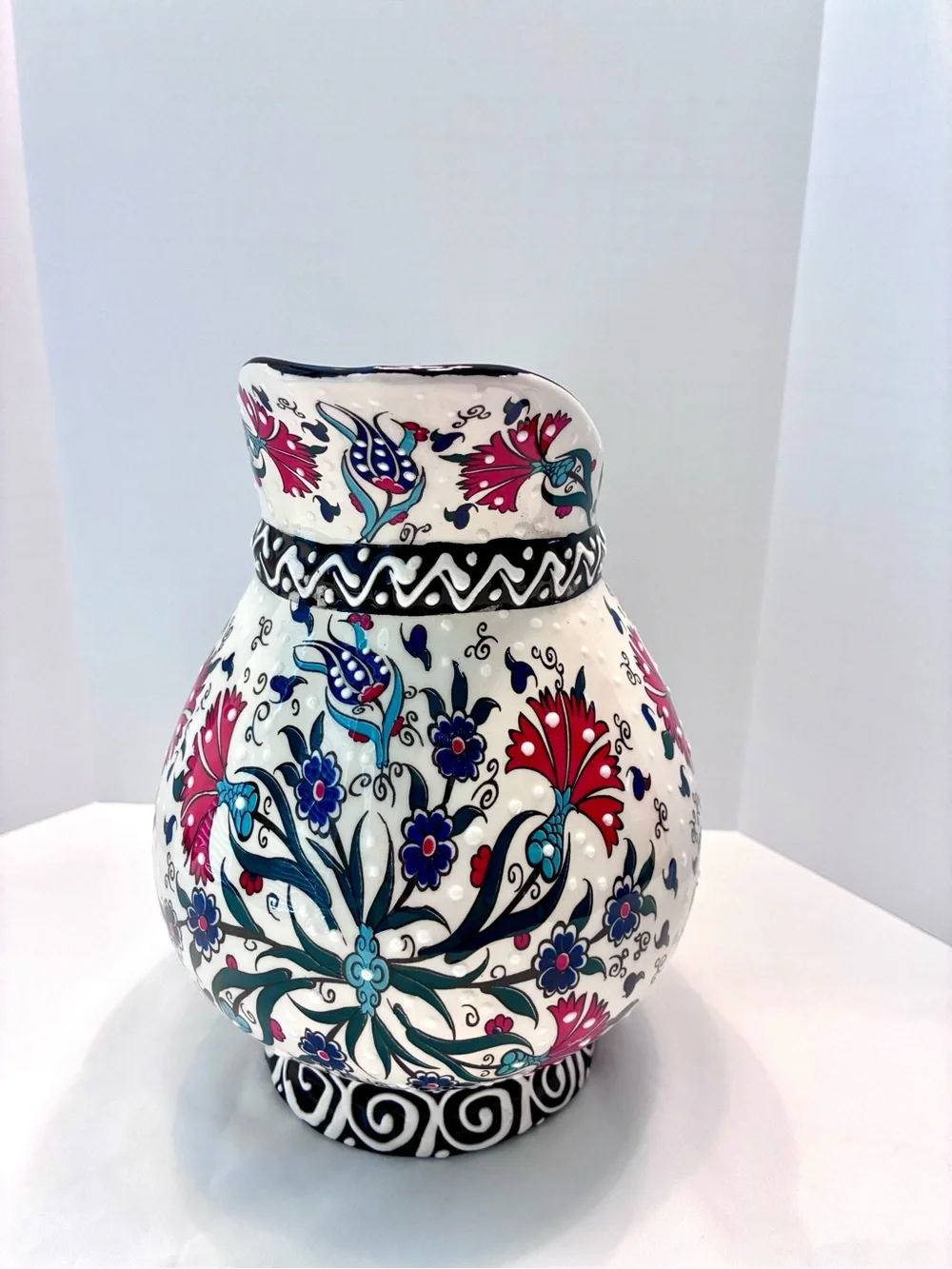 Nakkas Cini hand-painted Turkish ceramic pitcher